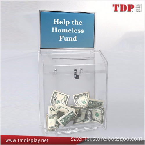 high glass simple design acrylic donation box with lock